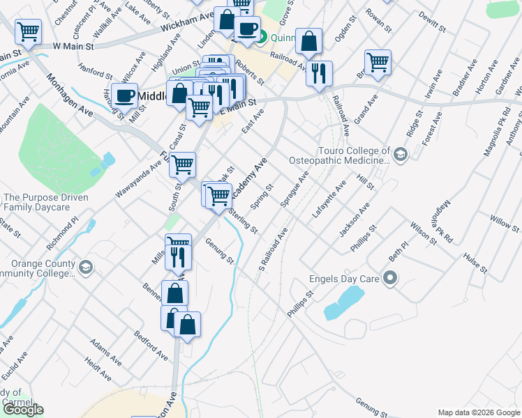 map of restaurants, bars, coffee shops, grocery stores, and more near 82 Sprague Avenue in Middletown