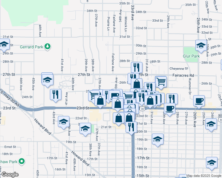 map of restaurants, bars, coffee shops, grocery stores, and more near 3542 23rd Street in Columbus