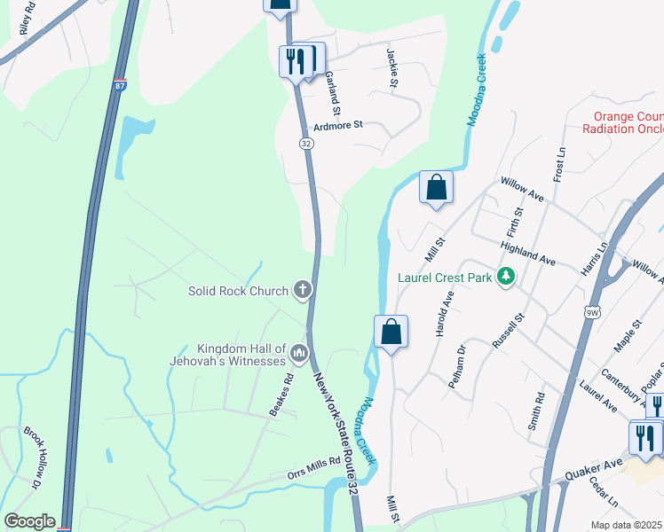 map of restaurants, bars, coffee shops, grocery stores, and more near 2310 County Road 32 in New Windsor