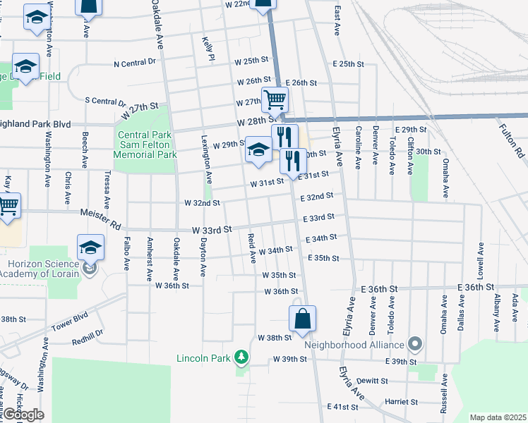 map of restaurants, bars, coffee shops, grocery stores, and more near 3244 Livingston Avenue in Lorain