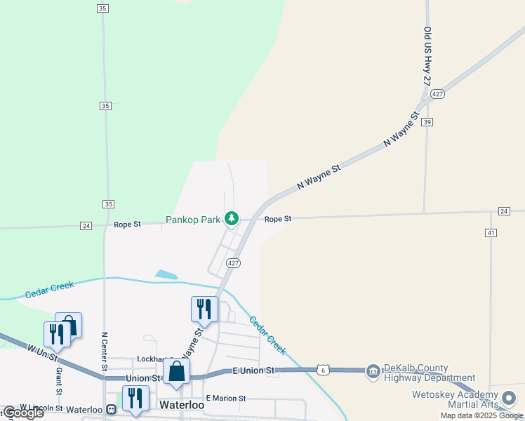 map of restaurants, bars, coffee shops, grocery stores, and more near 3787 Rope Street in Waterloo