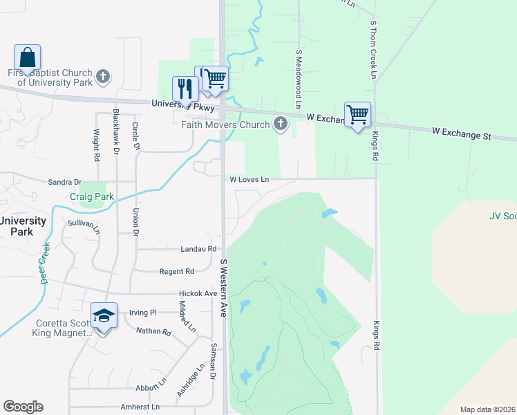 map of restaurants, bars, coffee shops, grocery stores, and more near 461 Doral Terrace in Park Forest