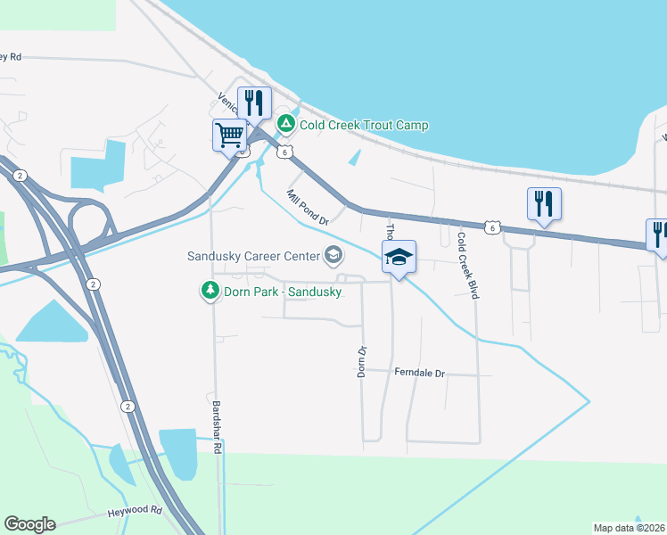 map of restaurants, bars, coffee shops, grocery stores, and more near 4501 Venice Heights Boulevard in Sandusky