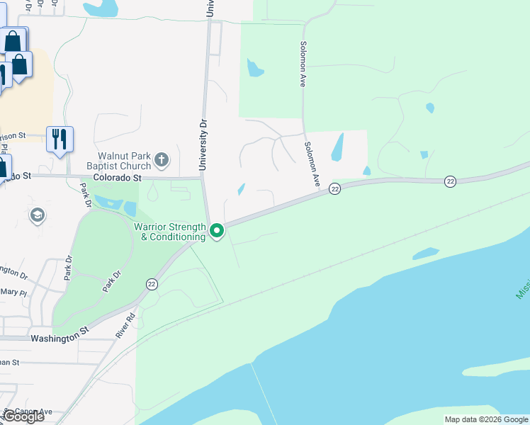 map of restaurants, bars, coffee shops, grocery stores, and more near 3278 Iowa 22 in Muscatine