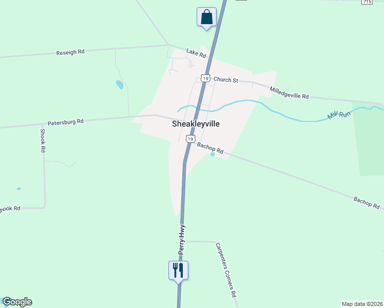 map of restaurants, bars, coffee shops, grocery stores, and more near 3188 Perry Highway in Hadley