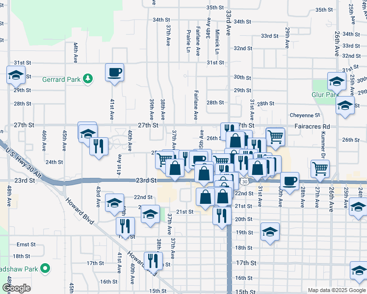 map of restaurants, bars, coffee shops, grocery stores, and more near 3625-3699 25th Street in Columbus