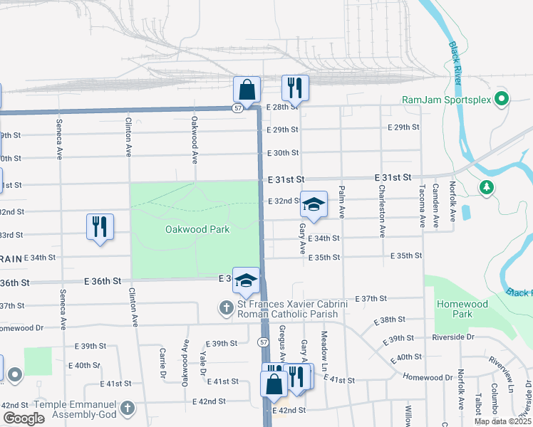 map of restaurants, bars, coffee shops, grocery stores, and more near 2212 East 33rd Street in Lorain