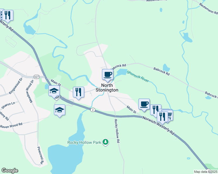 map of restaurants, bars, coffee shops, grocery stores, and more near in North Stonington