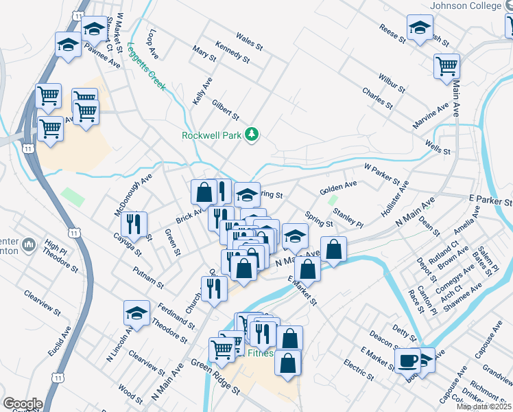 map of restaurants, bars, coffee shops, grocery stores, and more near 2011 13 Wayne Avenue in Scranton