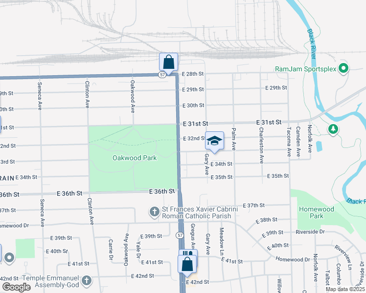 map of restaurants, bars, coffee shops, grocery stores, and more near 2212 East 33rd Street in Lorain