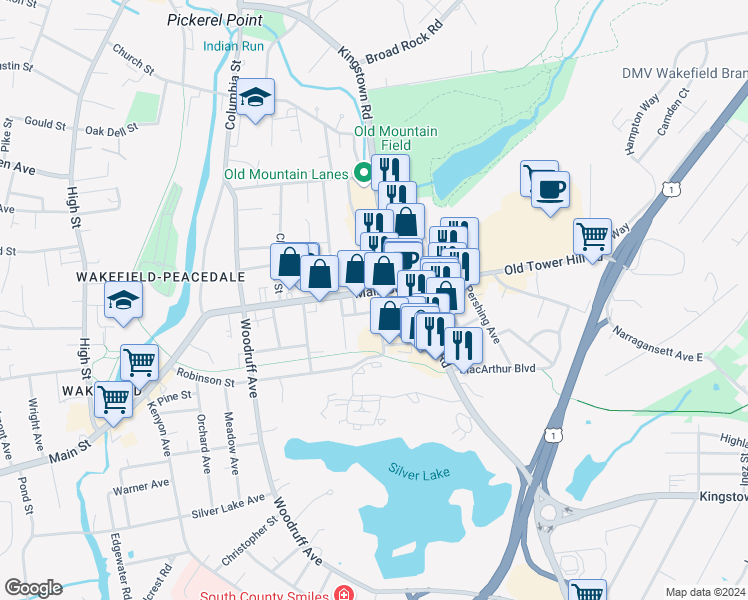 map of restaurants, bars, coffee shops, grocery stores, and more near 9 Cherry Lane in South Kingstown