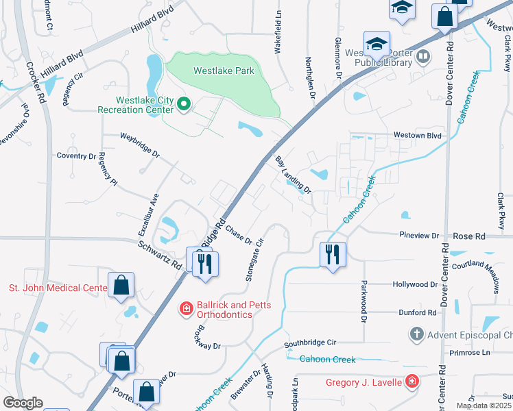 map of restaurants, bars, coffee shops, grocery stores, and more near 28367 Center Ridge Road in Westlake