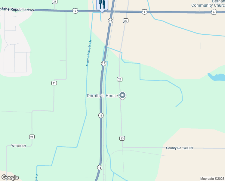 map of restaurants, bars, coffee shops, grocery stores, and more near 72715 County Road 23 in New Paris