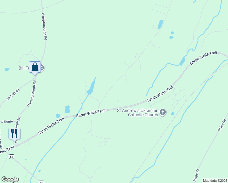 map of restaurants, bars, coffee shops, grocery stores, and more near 16 Day Road in Campbell Hall