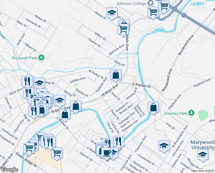 map of restaurants, bars, coffee shops, grocery stores, and more near 2000 North Main Avenue in Scranton