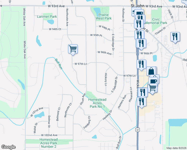 map of restaurants, bars, coffee shops, grocery stores, and more near 9819 W Oakridge Dr in St John