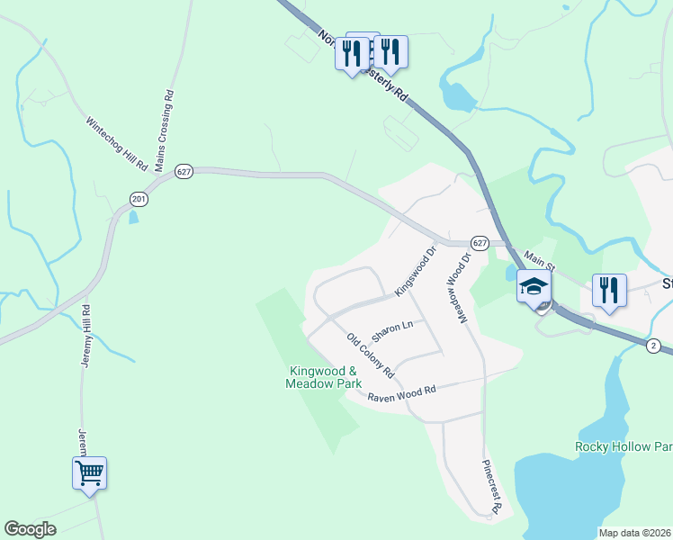map of restaurants, bars, coffee shops, grocery stores, and more near 8 Old Colony Road in North Stonington