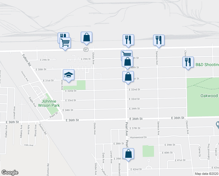map of restaurants, bars, coffee shops, grocery stores, and more near 1745 East 32nd Street in Lorain