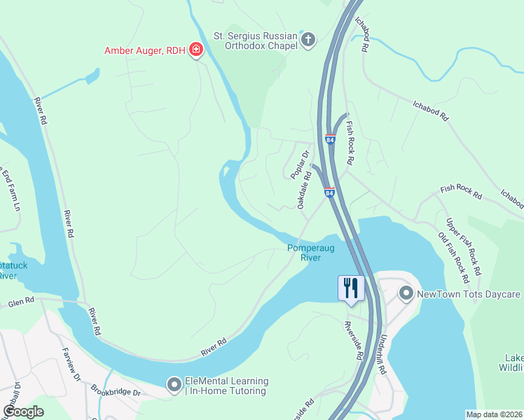 map of restaurants, bars, coffee shops, grocery stores, and more near 281 Oakdale Manor Road in Southbury