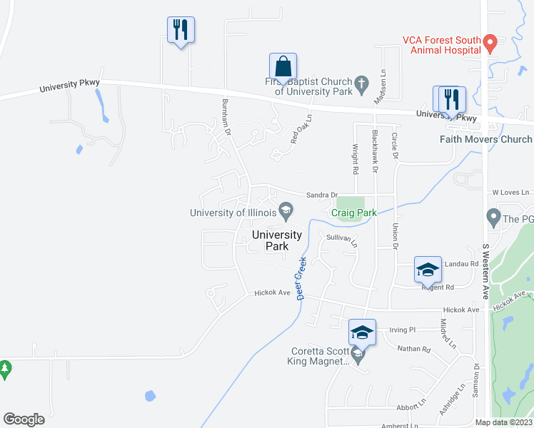map of restaurants, bars, coffee shops, grocery stores, and more near in University Park