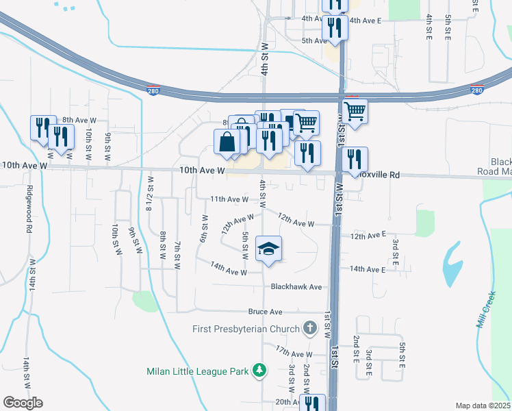 map of restaurants, bars, coffee shops, grocery stores, and more near 410 12th Avenue West in Milan