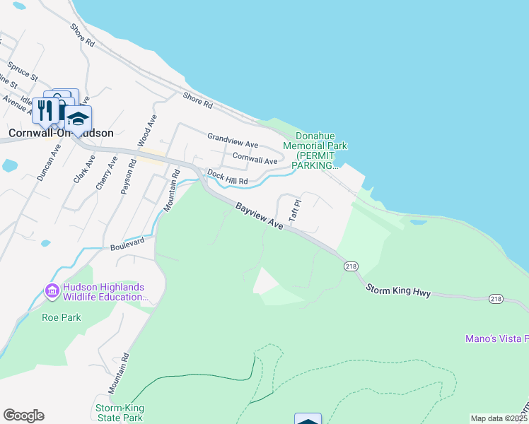 map of restaurants, bars, coffee shops, grocery stores, and more near 114 Bayview Avenue in Cornwall-on-Hudson