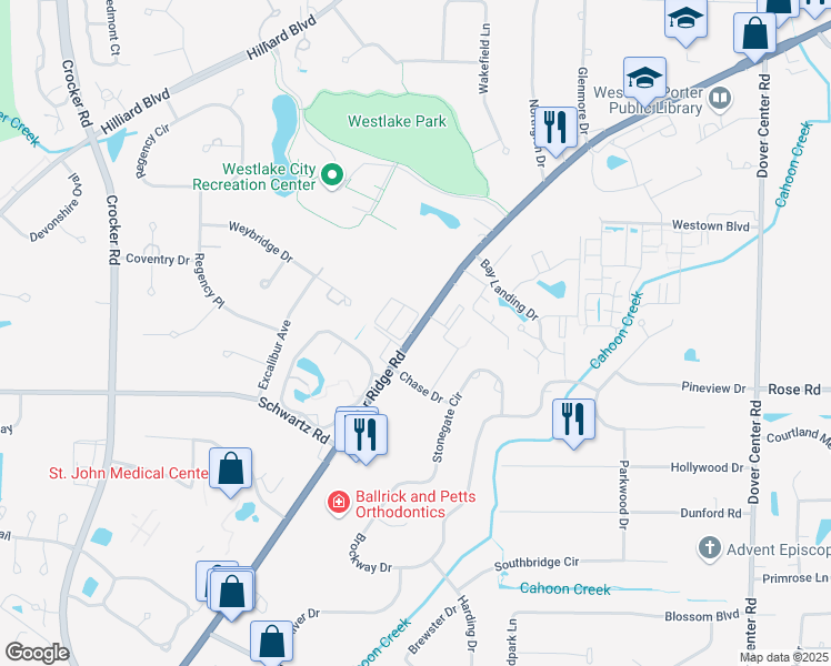 map of restaurants, bars, coffee shops, grocery stores, and more near 28367 Center Ridge Road in Westlake