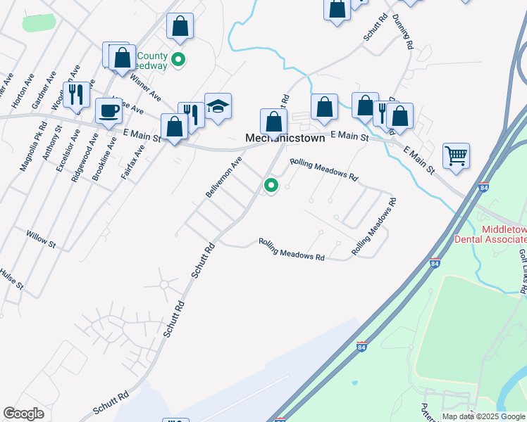map of restaurants, bars, coffee shops, grocery stores, and more near 240 Schutt Road in Middletown