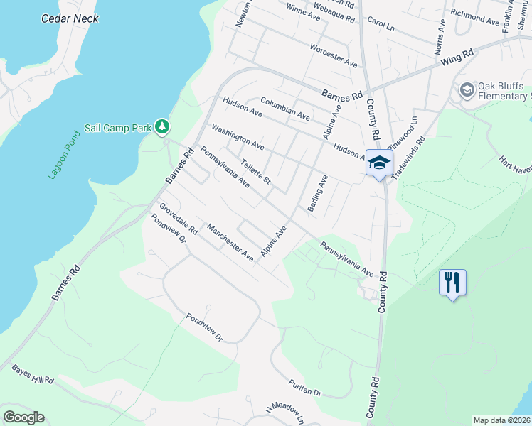 map of restaurants, bars, coffee shops, grocery stores, and more near 68 Isaac Avenue in Oak Bluffs