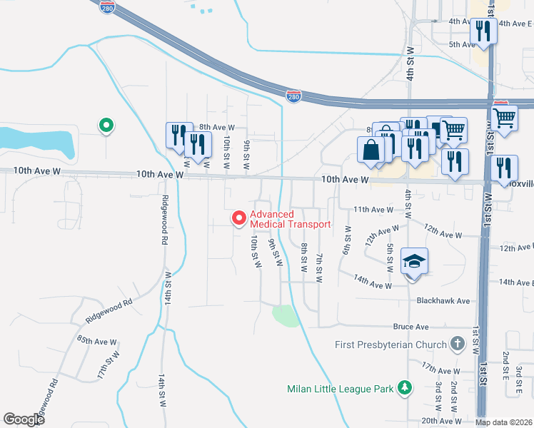 map of restaurants, bars, coffee shops, grocery stores, and more near 901 79th Avenue West in Rock Island