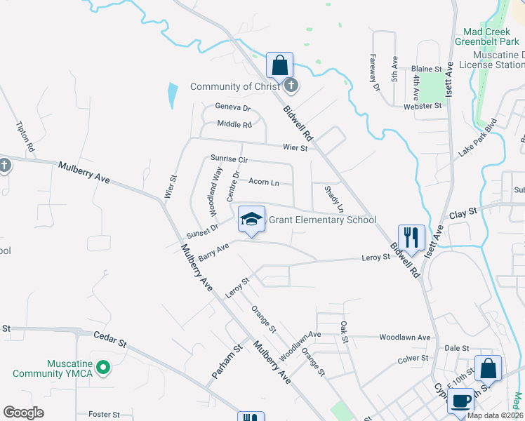 map of restaurants, bars, coffee shops, grocery stores, and more near 825 Robin Road in Muscatine