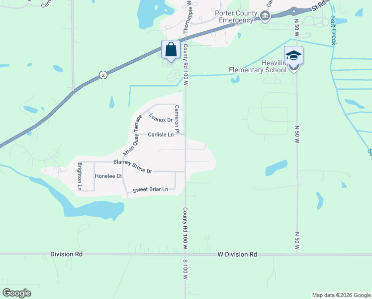 map of restaurants, bars, coffee shops, grocery stores, and more near 3159 County Road 100 West in Valparaiso