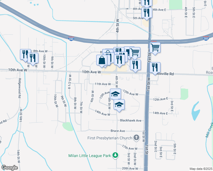map of restaurants, bars, coffee shops, grocery stores, and more near 418 11th Avenue West in Milan