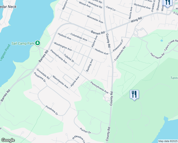 map of restaurants, bars, coffee shops, grocery stores, and more near 19 Barling Avenue in Oak Bluffs