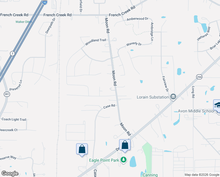 map of restaurants, bars, coffee shops, grocery stores, and more near 3122 Moon Road in Avon
