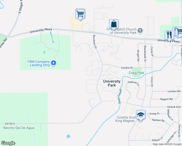 map of restaurants, bars, coffee shops, grocery stores, and more near 830 Greenbriar Lane in University Park