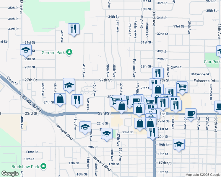 map of restaurants, bars, coffee shops, grocery stores, and more near 3805 27th Street in Columbus