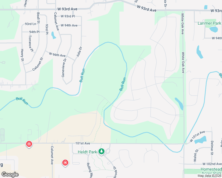 map of restaurants, bars, coffee shops, grocery stores, and more near 13650 West 101st Avenue in Dyer