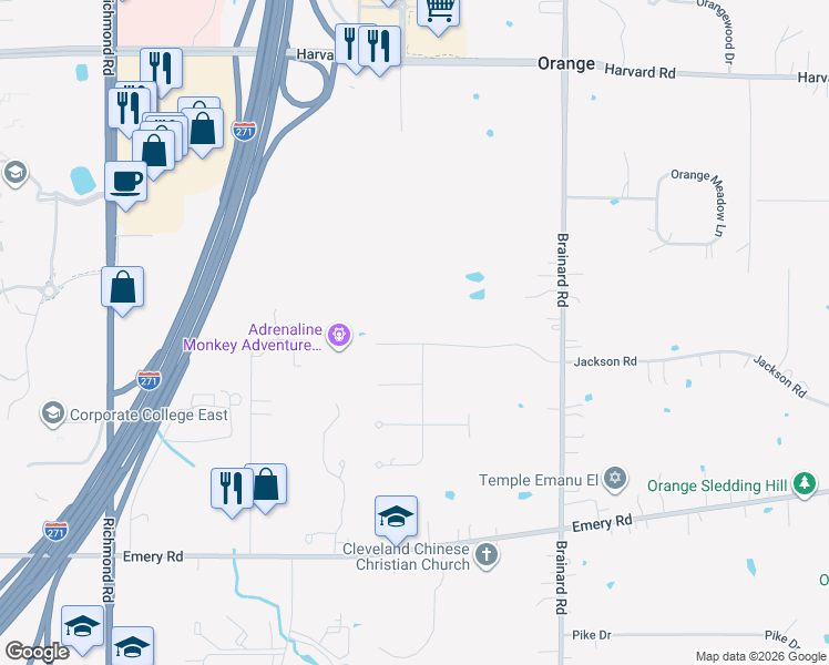 map of restaurants, bars, coffee shops, grocery stores, and more near 165 Jackson Drive in Chagrin Falls