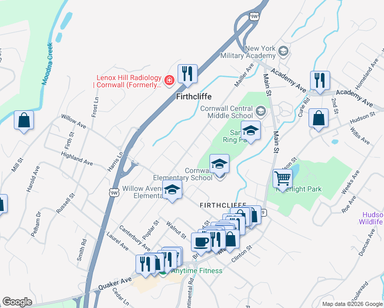 map of restaurants, bars, coffee shops, grocery stores, and more near 3 Peter Scott Drive in Cornwall