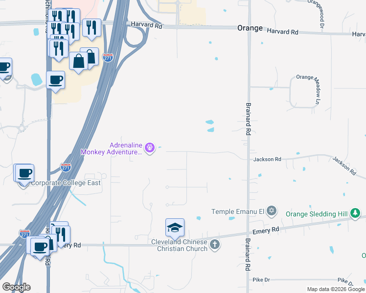 map of restaurants, bars, coffee shops, grocery stores, and more near 165 Jackson Drive in Chagrin Falls