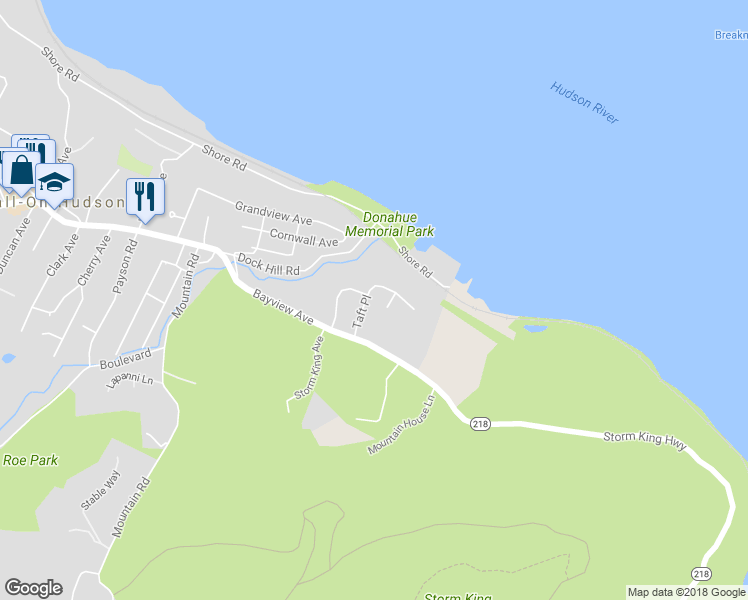 map of restaurants, bars, coffee shops, grocery stores, and more near 10 Taft Place in Cornwall-on-Hudson