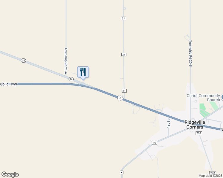 map of restaurants, bars, coffee shops, grocery stores, and more near T021 County Road 21 in Napoleon