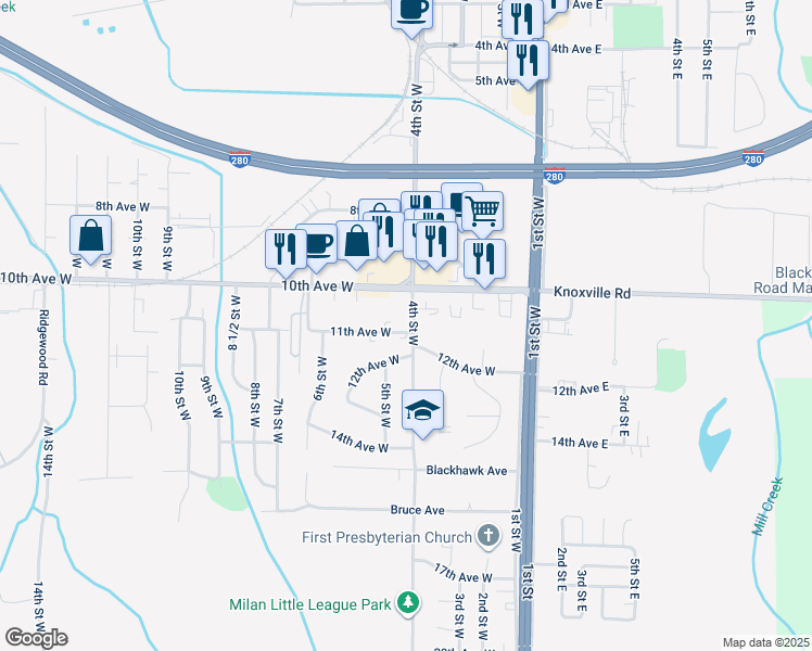 map of restaurants, bars, coffee shops, grocery stores, and more near 440 10th Avenue West in Milan