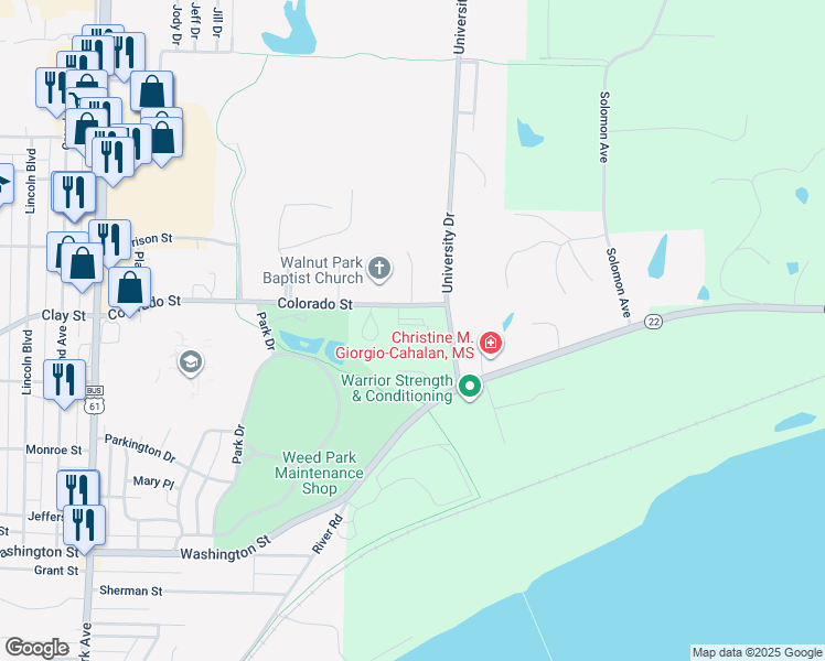 map of restaurants, bars, coffee shops, grocery stores, and more near 2051 Heatherlynn Drive in Muscatine