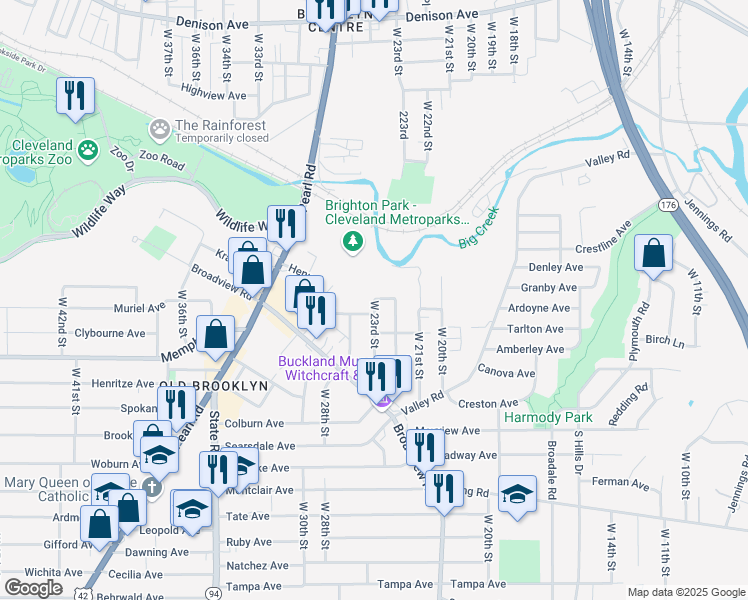 map of restaurants, bars, coffee shops, grocery stores, and more near 3500 Snyder Avenue in Cleveland