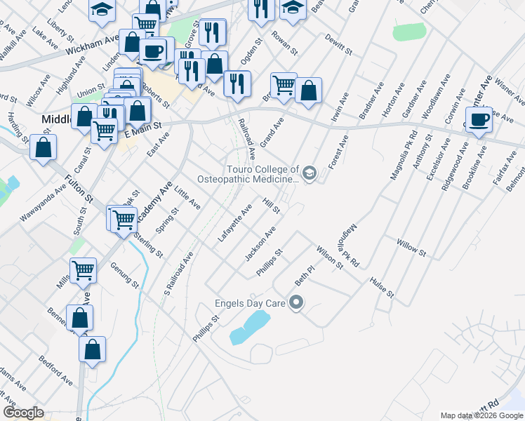 map of restaurants, bars, coffee shops, grocery stores, and more near 51 Prospect Avenue in Middletown