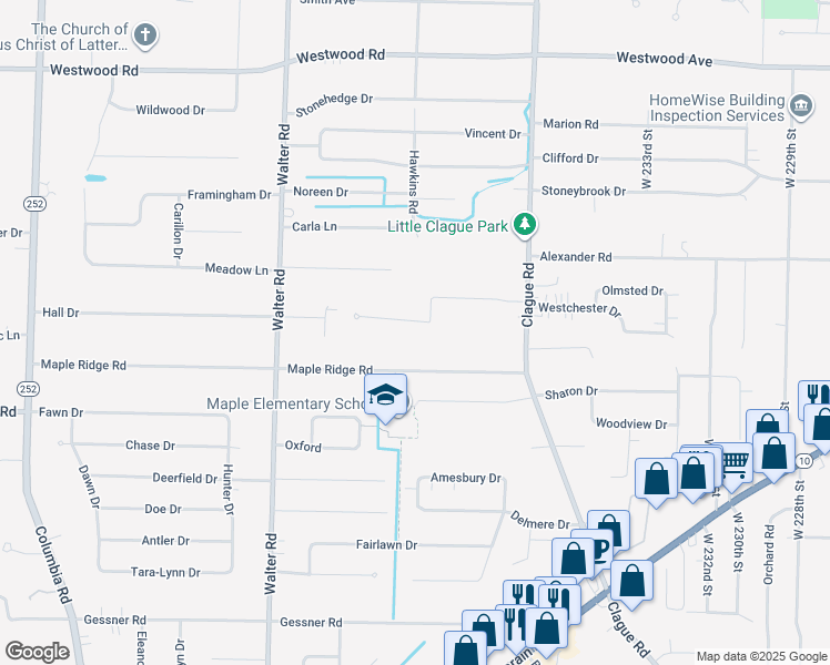 map of restaurants, bars, coffee shops, grocery stores, and more near 24107 Ambour Drive in North Olmsted