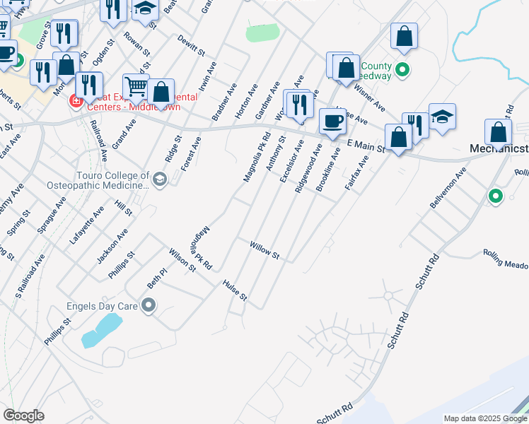 map of restaurants, bars, coffee shops, grocery stores, and more near 96 Excelsior Avenue in Middletown