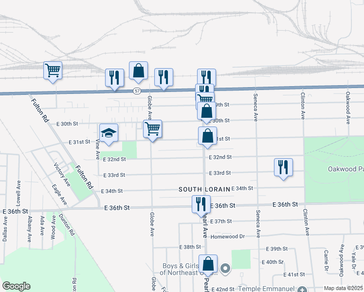 map of restaurants, bars, coffee shops, grocery stores, and more near 1756 East 31st Street in Lorain